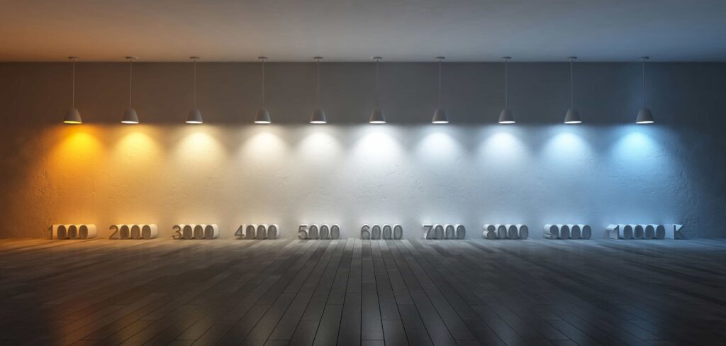 Wiele lamp w rzędzie pokazujących różne barwy światła