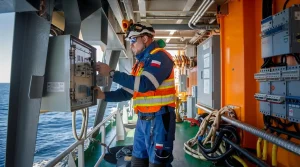 Elektromonter okrętowy pracujący na pokładzie jednostki offshore