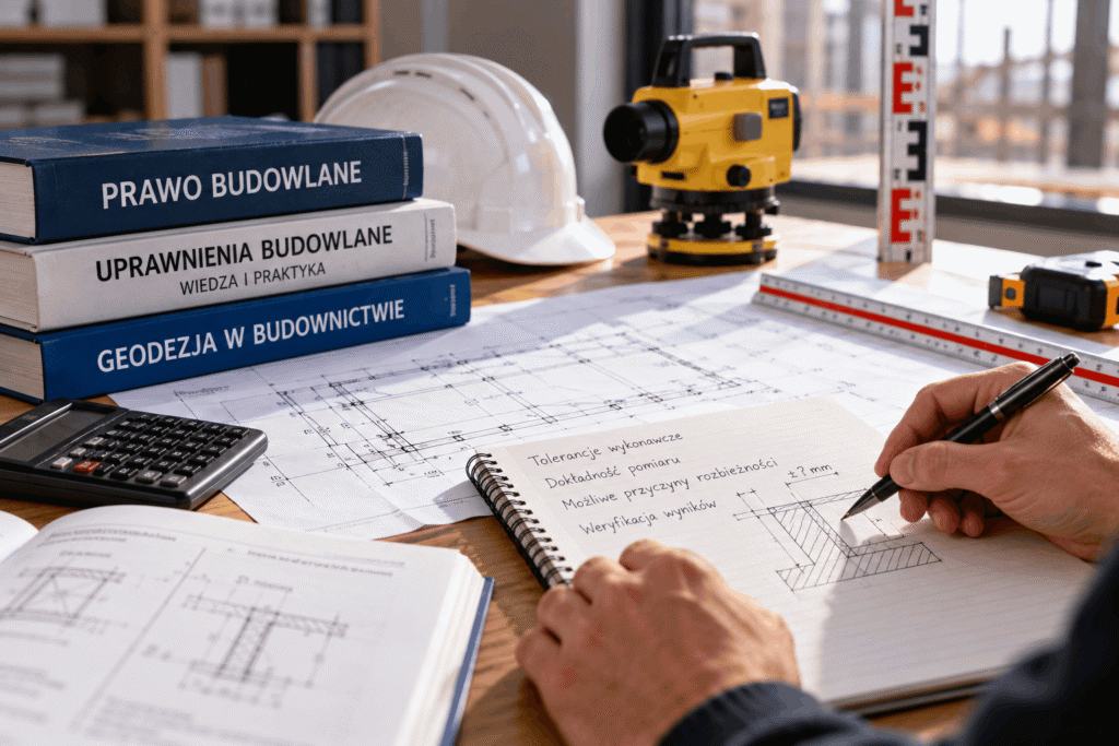 Znajomość zasad wykonywania pomiarów, tolerancji wykonawczych i metod kontroli geometrii konstrukcji pomaga przygotować się do praktycznych pytań na egzaminie na uprawnienia budowlane.