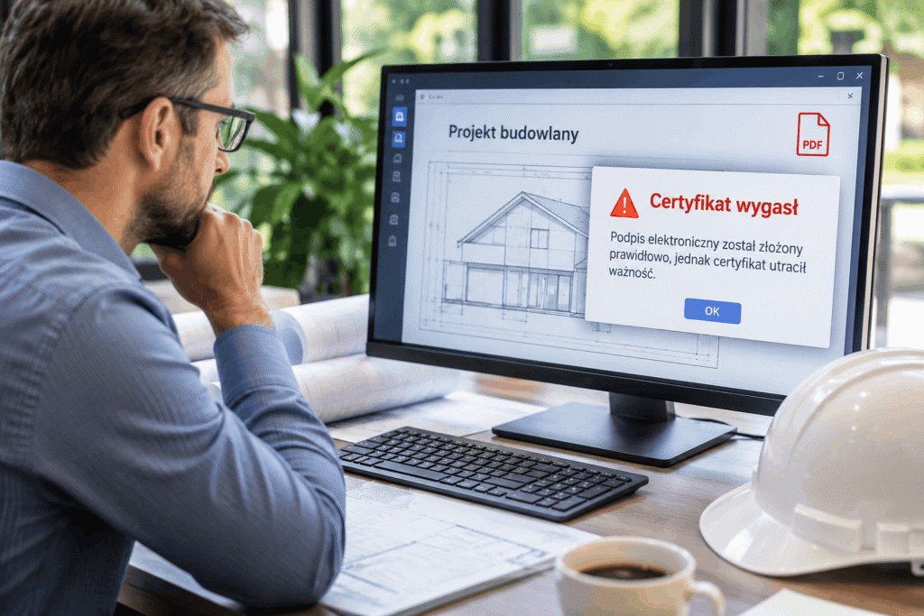 Wygaśnięcie certyfikatu podpisu elektronicznego nie musi oznaczać utraty ważności wcześniej podpisanego projektu budowlanego. Kluczowe znaczenie mają data podpisania i możliwość weryfikacji dokumentu.